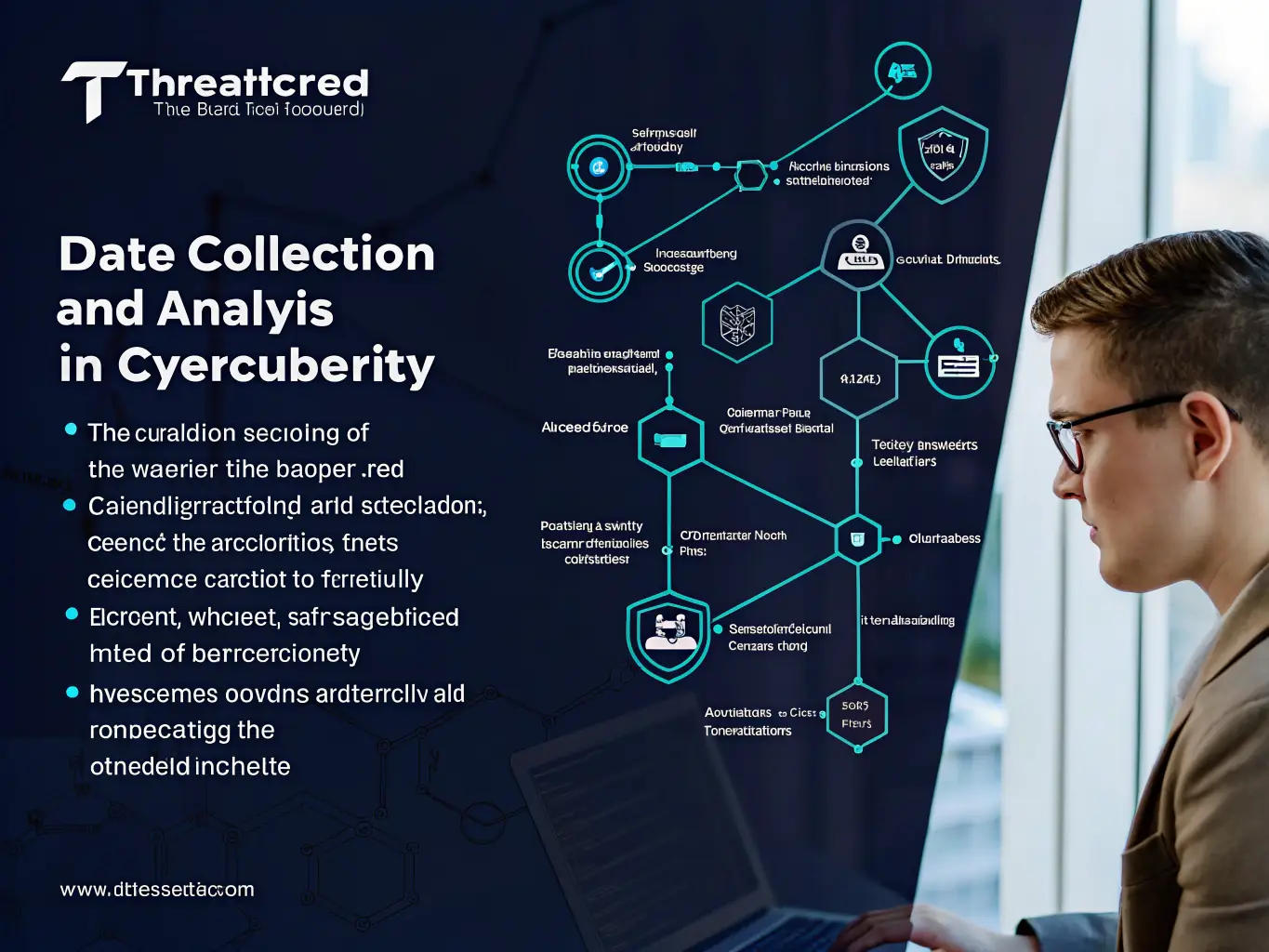 A flowchart diagram illustrating the first step of JABBARY's predictive protection process: Threat Analysis. The diagram shows data inputs from various sources being analyzed by AI algorithms to identify potential threats.