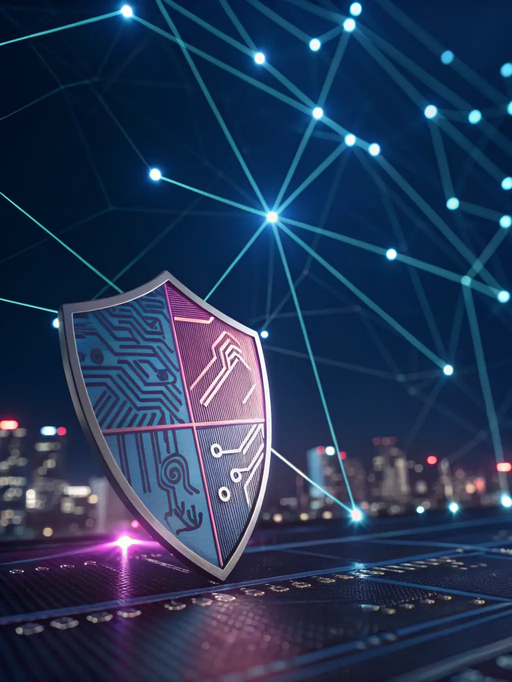 A digital illustration depicting a shield icon deflecting cyberattacks, representing the 'Prevention' phase of JABBARY's process.