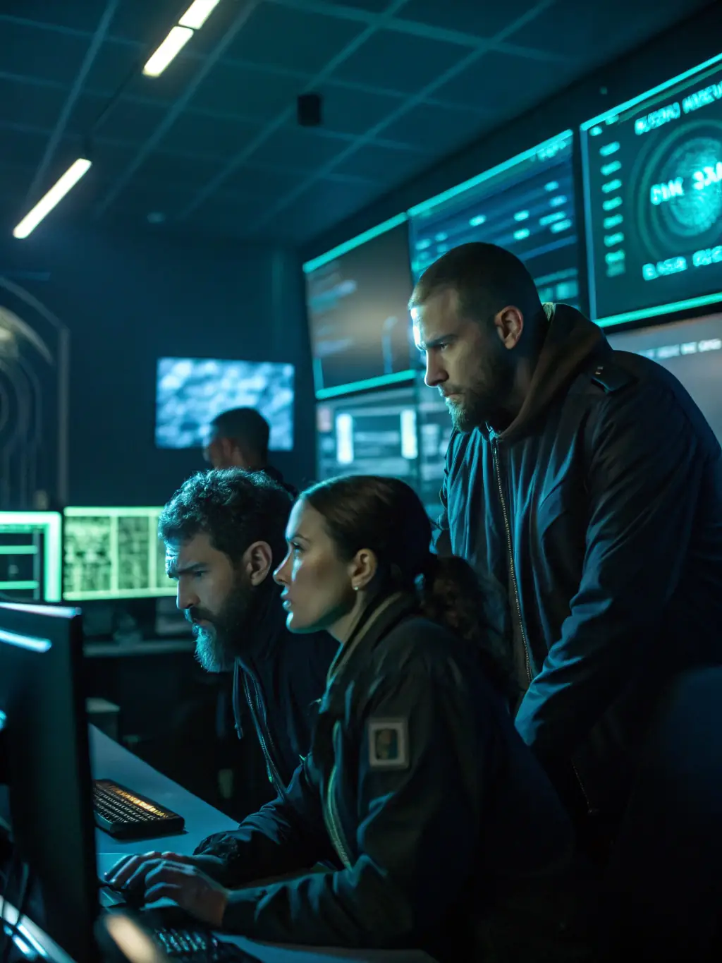 A digital illustration showing a security team responding to a threat alert with automated tools, representing the 'Response' phase of JABBARY's process.